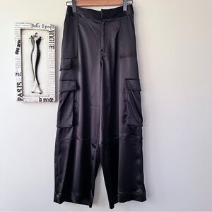 House Of Harlow 1960 Black Satin Wide Leg Cargo Pants
Size S